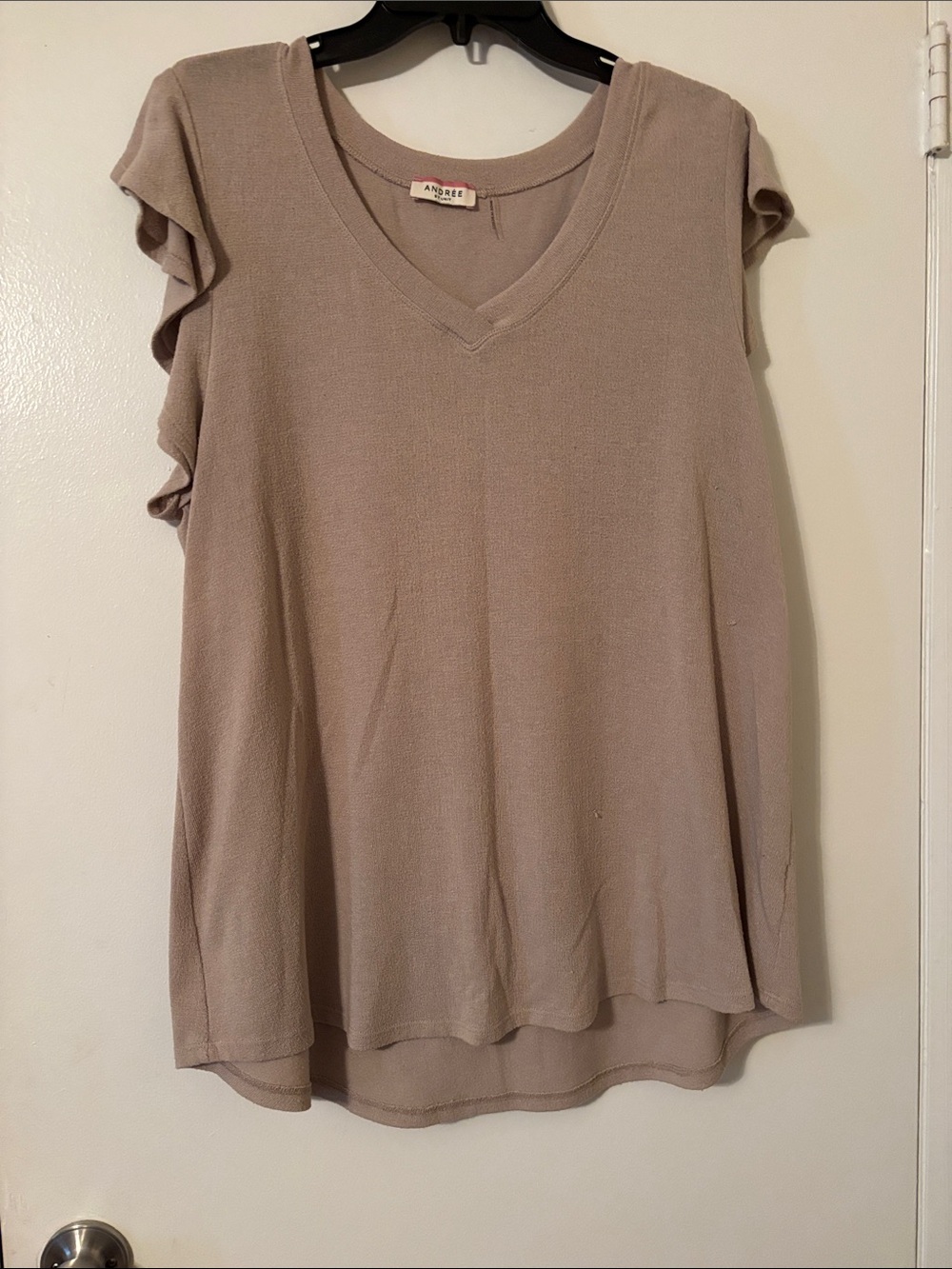 Andree Taupe V-Neck Ruffle Sleeve Tank Top